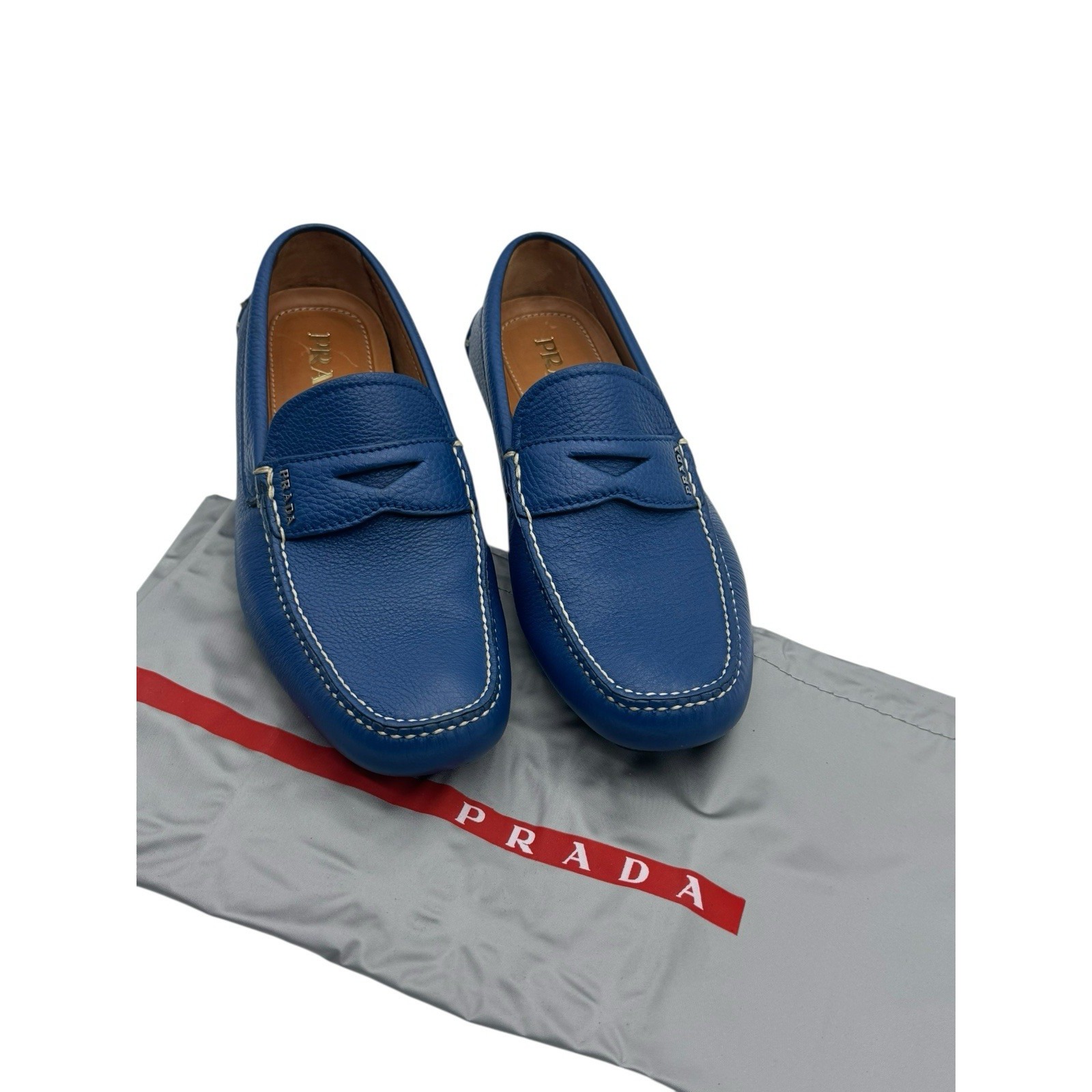 Prada Blue Leather Driver Loafers Men It 7 Eu 40 Made In Italy Luxury Shoes